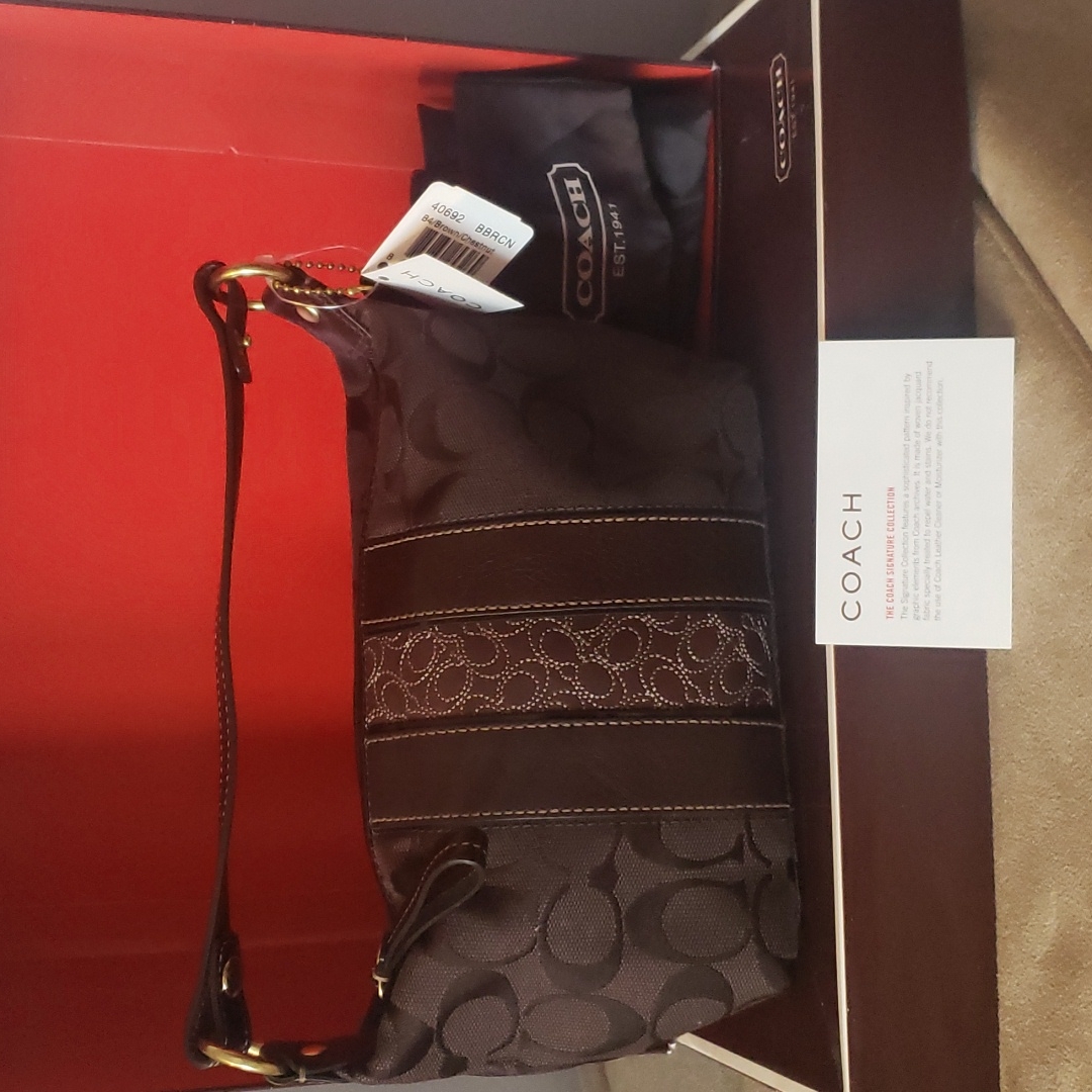 Nwt Coach Hampton Signature Stripe Top Handle Purse Style 40692